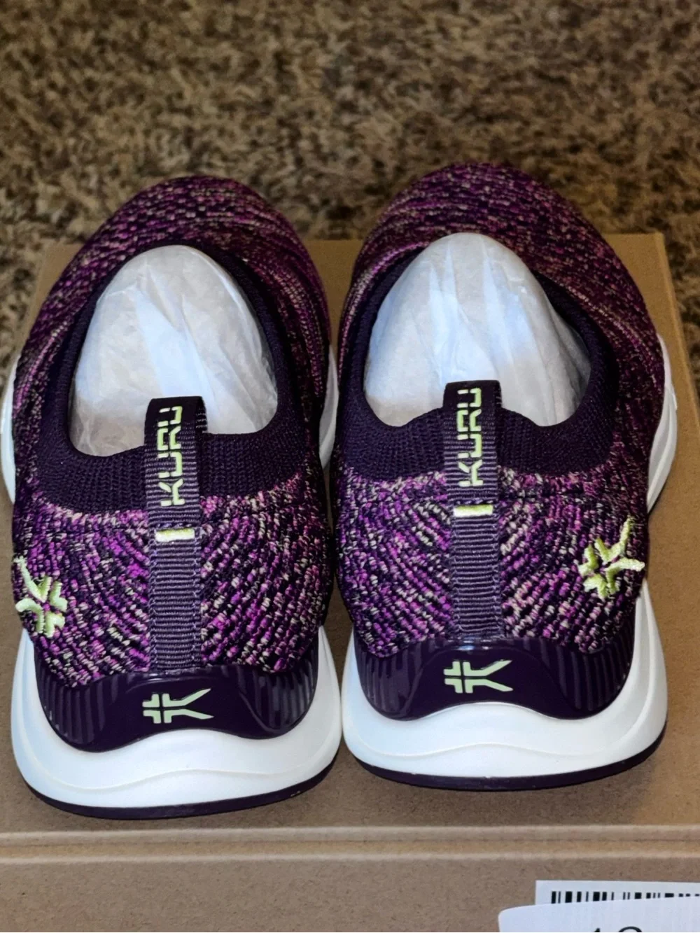 Kuru Stride Women 8 Slip On Walking Shoes Berry Purple Gold Knit Sneakers NEW